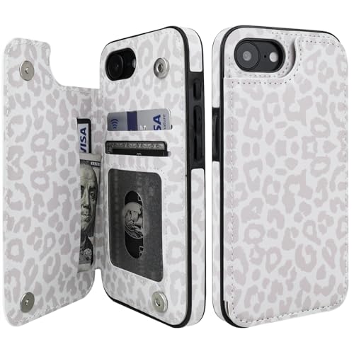 HAOPINSH for iPhone 16e Case Wallet with Card Holder, White Leopard Cheetah Pattern Back Flip Folio PU Leather Kickstand Card Slots Case for Women Girls, Double Magnetic Clasp Shockproof Cover 6.1" - color: White Leopard