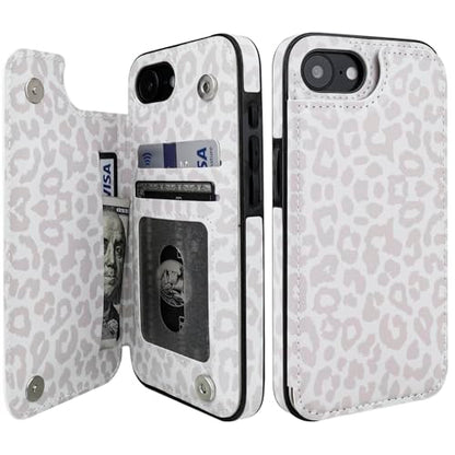 HAOPINSH for iPhone 16e Case Wallet with Card Holder, White Leopard Cheetah Pattern Back Flip Folio PU Leather Kickstand Card Slots Case for Women Girls, Double Magnetic Clasp Shockproof Cover 6.1" - color: White Leopard