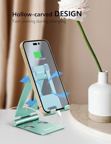 Aoviho Foldable Cell Phone Stand for Desk, Holder for iPhone,Mint Green - color: Mint Green