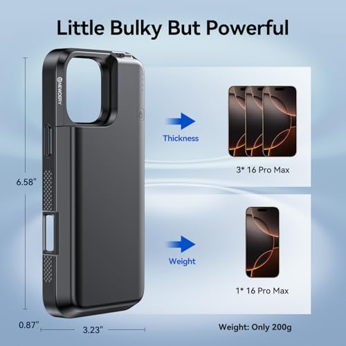 NEWDERY Battery Case for iPhone 16 Pro Max USB C Power Bank Black 8000mAh | Protective Portable Power Bank, CarPlay, Sync Data Supported, Rechargeable Charger Case 6.9", Black - size: iPhone 16 Pro Max-8000mAh