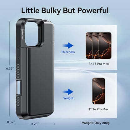 NEWDERY Battery Case for iPhone 16 Pro Max USB C Power Bank Black 8000mAh | Protective Portable Power Bank, CarPlay, Sync Data Supported, Rechargeable Charger Case 6.9", Black - size: iPhone 16 Pro Max-8000mAh