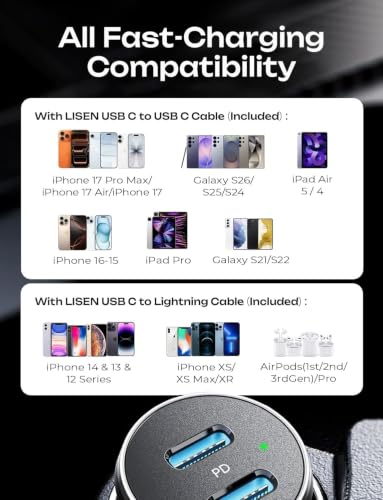 AINOPE 67.5W 12V Car Charger, Cigarette Lighter USB Charger Fast Charging - color: Black - Standard