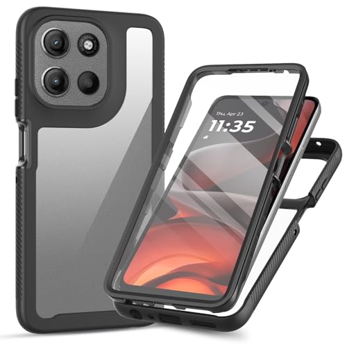 360 ° Protective Case for Motorola Moto G56 5G, Dustproof Shockproof Case with Built-in Tempered Screen Protector, Full Body Protective Heavy Duty Slim Back Phone Cover(Black) - color: Black