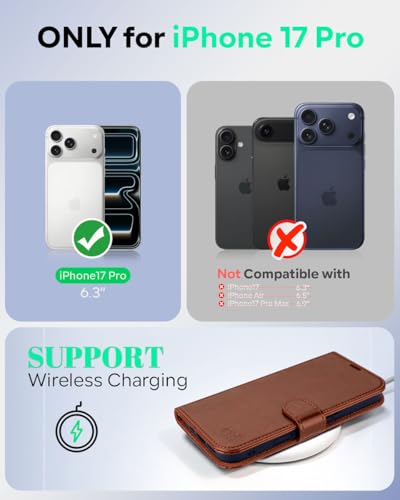 OCASE Compatible with iPhone 17 Pro Wallet Case, PU Leather Flip Folio Case with Card Holders RFID Blocking Kickstand [Shockproof TPU Inner Shell] Phone Cover 6.3 Inch 2025, Dark Brown - color: Dark Brown