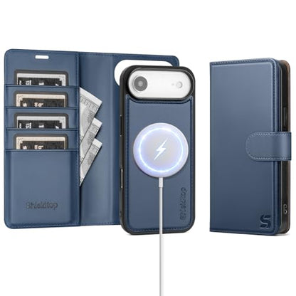 Shieldtop Compatible with MagSafe iPhone 17 Air Wallet Case,Blue | 2 in 1 Detachable Magnetic,Credit Card Holder Slots,RFID Blocking,PU Leather,Kickstand,Flip Folio Phone Cover for Men & Women - color: Blue, size: iPhone 17 Air - 6.6"