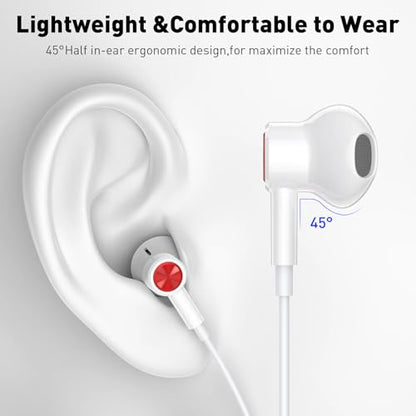USB C Headphones Magnetic Wired Earbuds with Mic for Apple/Samsung Android - color: White/ Red