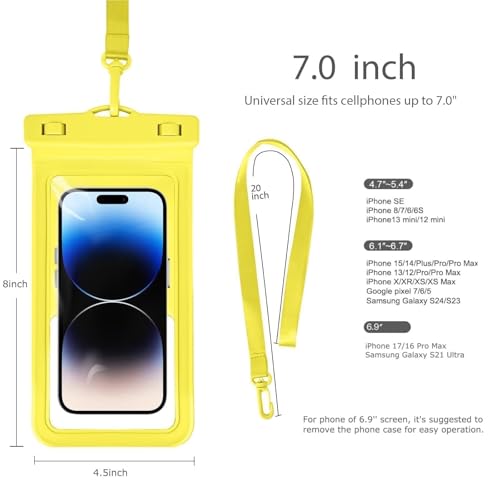 Waterproof Phone Pouch, with Inside Card Holder, Large Waterproof Case Compatible with iPhone 17 16 15 14 13 Pro Max, Beach Cruise Essentials, 1 Pack, Yellow - color: A8-Yellow