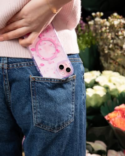 Tech21 FlexQuartz Phone case for iPhone 15 Plus - Compatible with MagSafe - 15x Military Standard Protection - Cherry Blossom Design - color: Pink, size: iPhone 15 Plus