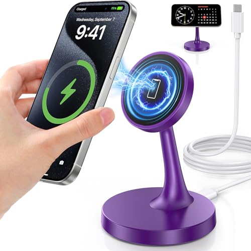 TXXTOL Magnetic Wireless Charger iPhone Stand, 15W Fast Mag-Safe Charger iPhone 17/17 Air/17 Pro/17 Pro Max 16/15/14/13/12 Series Magnet Wireless Charging Station/Pad/AirPods for Home, Office, Travel - color: 1Pack Purple