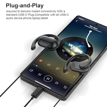 USB C Earbuds Wired Open Ear Headphones for iPhone 17 18 Pro Max 16 15 - color: Black
