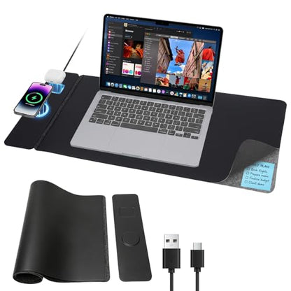15W Wireless Charging Mouse Pad 31.5"x15.75", Double-Sided Faux Leather - color: NF-Black