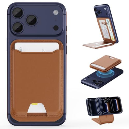 TopMade for MagSafe Wallet with Adjustable Stand, Magnetic Phone Card Holder for iPhone 17/16/15/14/13/12 Series, RFID Blocking Premium Leather, ID Window, Holds 5 Cards, Brown - color: Brown