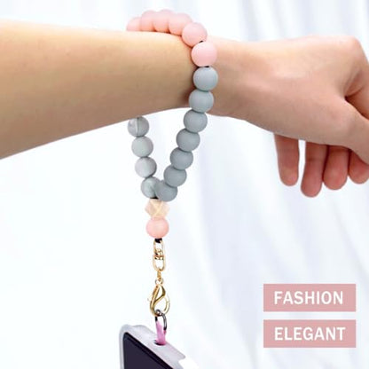 VICHUNHO Marble Silicone Beaded Phone Wrist Strap, Cellphone Lanyard with Tether Tab, Elastic Hands-Free Wristlet Bracelet - color: Pink