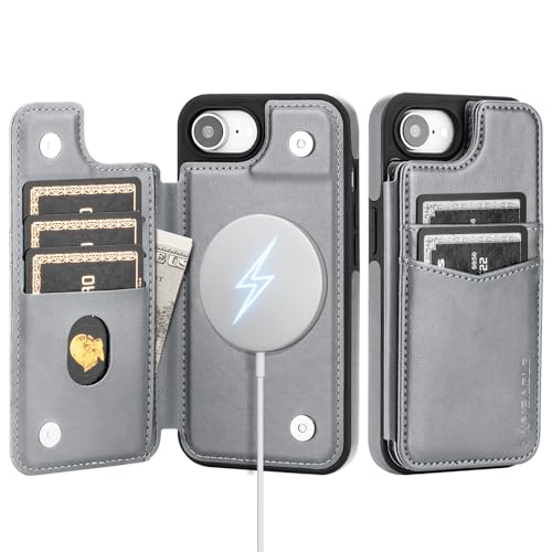 SkyEagle Compatible with MagSafe iPhone 17e / 16e Case Wallet,Titanium Grey | Magnetic Clasp,RFID Blocking,PU Leather,Flip Folio Shockproof Phone Cover,with Credit Card Slots & Kickstand for Men & Women - color: Titanium Grey