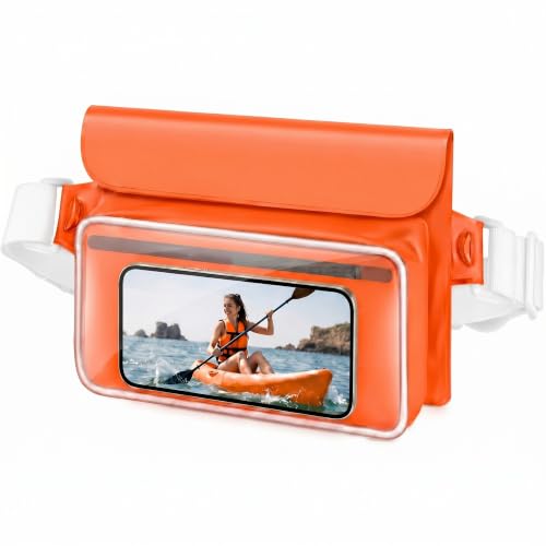 Ipx8 Waterproof Fanny Pack, 1 Pack Floating Waterproof Phone Pouch Touchscreen Dry Bag with Adjustable Waist Strap for Beach, Swimming, Kayaking, Boating, Fits Phones up to 8.5"(Orange) - color: Orange