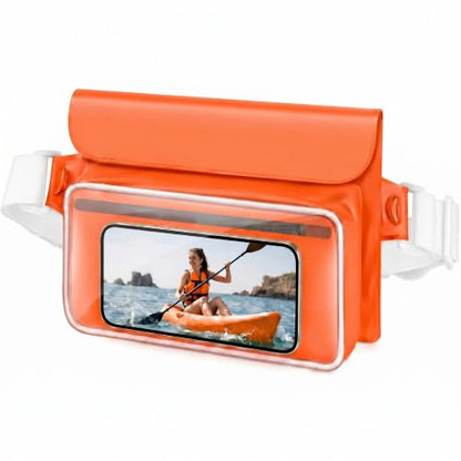Ipx8 Waterproof Fanny Pack, 1 Pack Floating Waterproof Phone Pouch Touchscreen Dry Bag with Adjustable Waist Strap for Beach, Swimming, Kayaking, Boating, Fits Phones up to 8.5"(Orange) - color: Orange