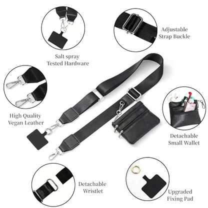 Crossbody Body Phone Holder for Women, New Phone Strap with Zippered Pouch, Adjustable Crossbody Strap - color: Black