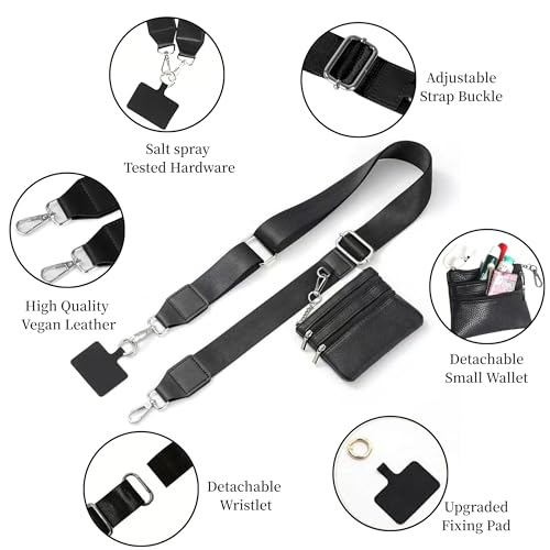 Crossbody Body Phone Holder for Women, New Phone Strap with Zippered Pouch, Adjustable Crossbody Strap - color: Black+white+green+leopard