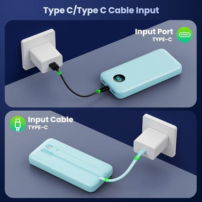 Portable Charger PowerBank 40,800mAh with Built-in Cables,25W PD Fast Charging +QC 4.0 Quick Phone Charging Power Bank, Travel Essential Charger Battery Pack for iPhone 17/16/15 Android Galaxy etc - color: Green