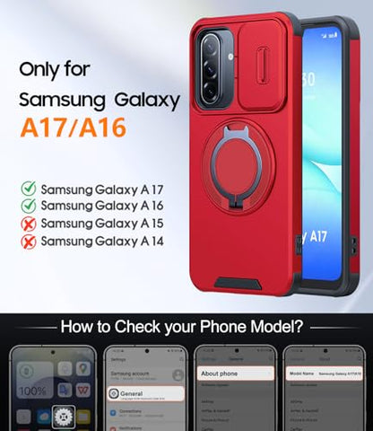 JAME for Samsung Galaxy A17/A16 5G Phone Case with Stand Slide Camera Cover - color: Red, size: Galaxy A16/A17