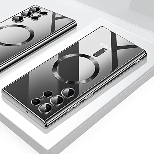 For Samsung Galaxy S23 Ultra Case（only）, Covers for s23u .Magnetic Metallic Glossy Slim Clear Luxury Soft Shockproof funda capa para for Galaxy S23 Ultra 6.8 inch .Compatible with MagSafe(Black) - color: Black