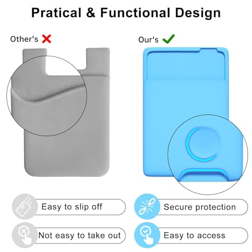 oakxco Phone Wallet Stick On, Secure Phone Card Holder Silicone, Adhesive Pocket Sleeve ID Credit Card, Slim Thin Card Case for Men Women Cute, Compatible with Apple iPhone Samsung Pixel, Blue - color: Blue