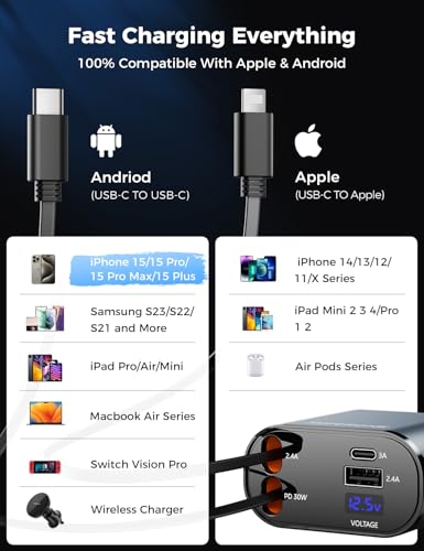 [Upgraded] SUPERONE Retractable Car Charger 4 in 1 Fast Car Phone Charger - color: Gray