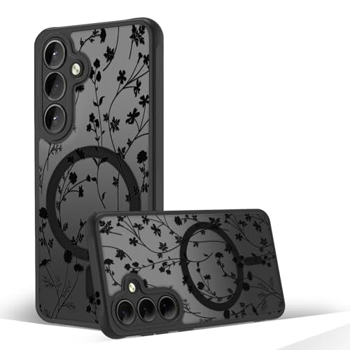 Magnetic Case for Samsung Galaxy S24 FE [Compatible with MagSafe] Black Flower Floral Case for Women Girls Soft TPU Bumper Hard PC Back Anti-Fall Shockproof Protective Slim Cover A9 - color: Flower Branch 2, size: Samsung Galaxy S24 FE