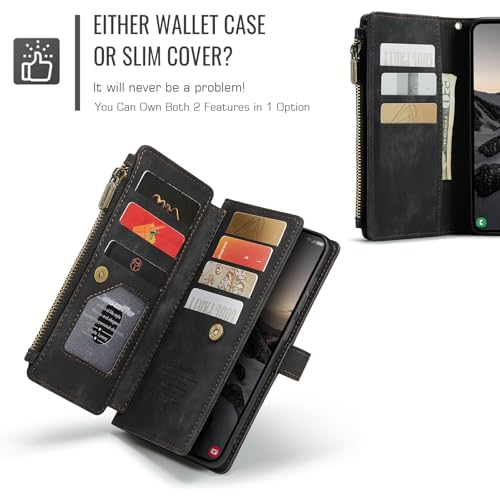 Compatible with Samsung Galaxy S26 Ultra Wallet Case with Card Holder Kickstand Magnetic Zipper Pocket Lanyard Strap Wristlet,Leather Flip Case Wallet for Galaxy S26 Ultra 6.9 Inch (Black) - color: Black, size: S26 Ultra 6.9 Inch