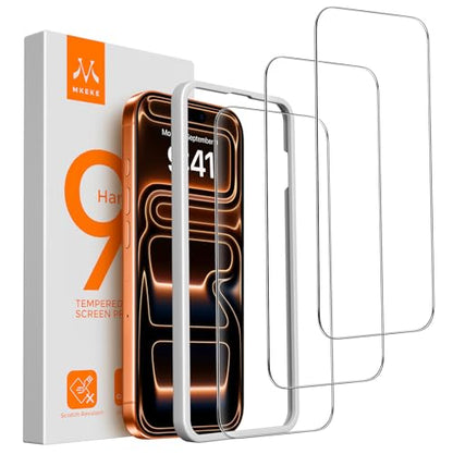 Mkeke Screen Protector for iPhone 17 Pro, 3 Pack 9H+ Tempered Glass | Military-Grade Drop Protection [Sensitive Touch] [Easy Installation Frame] [99.99% HD Clear] Bubble-Free for 6.3 inch - size: for iPhone 17 Pro 6.3"