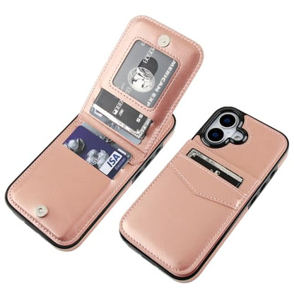 KIHUWEY for iPhone 17 Wallet Case Card Holder Kickstand, Rose Gold | Credit Card Slots, PU Leather, Magnetic Clasp, Flip Heavy Duty Protection Cover for Men and Women - color: Rose Gold