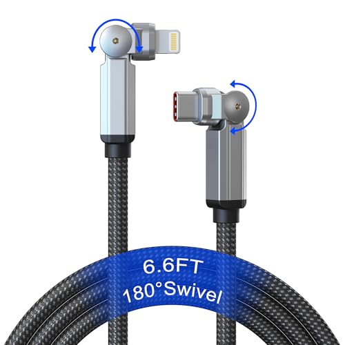 Swivel iPhone Charger 90 Degree USB C to Lightning Cable - 180° Dual Rotating Swivel Connectors, 3A Fast Charging & 480Mbps Data Sync, MFi Certified iPhone Charger for CarPlay, iPhone 14/13/12/11/X/8 - color: 180 Degree Rotating USBC Lightning Cable 2M
