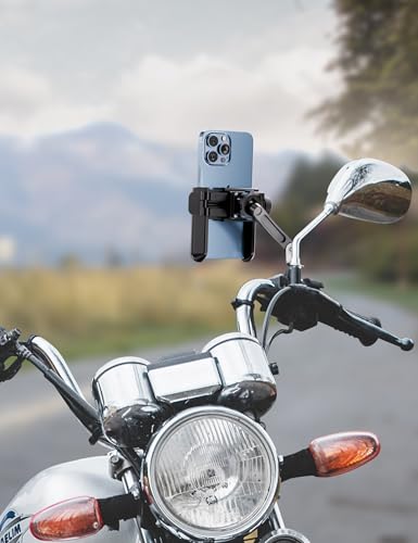 Grefay Motorcycle Phone Mount, 1S Quick Release Anti Shake Motorbike Phone Holder for 3.5-7.0 Inch Smartphone for Motorcycle Mirror Phone Mount with 360° Rotatabe