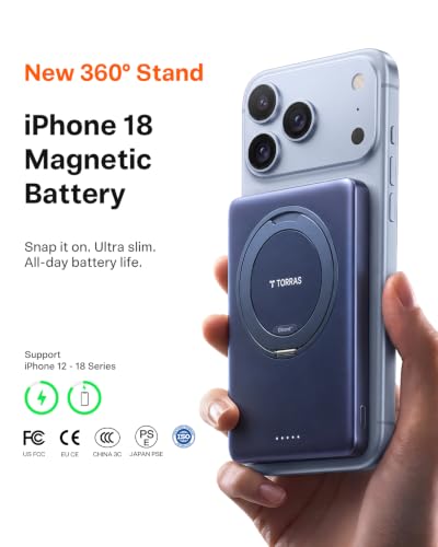 TORRAS Ostand 5000mAh iPhone 18 Pro Max Battery Pack with 360°Stand - color: Blue