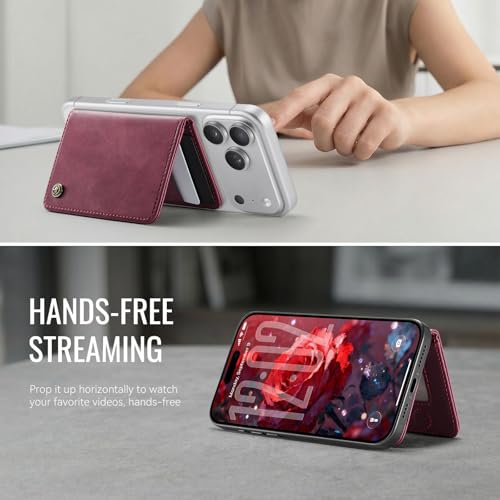 Magnetic Wallet Card Holder with RFID Protection, PU Leather Slim Wallet, Strong Magnet Attachment for iPhone 18/17/16/15/14/13/12 Series Pro Max Plus Mini-Wine - color: Wine