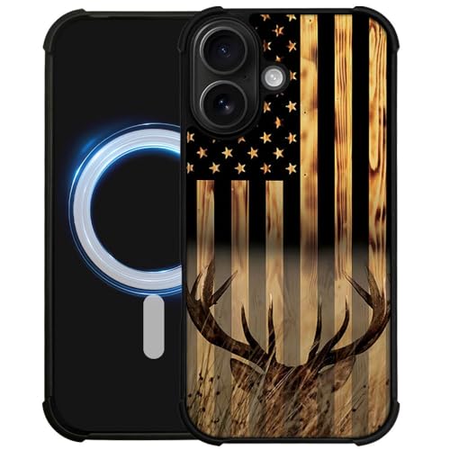 DJSOK Case for iPhone 17,Compatible with MagSafe,Anti-Scratch Shockproof Case,Wood Grain American Flag Buck Hunter Deer - color: Wood Grain American Flag Buck Hunter Deer, size: IPhone 17