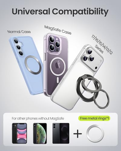 UBeesize Magnetic Phone Ring Holder for MagSafe, Double-Sided Magnet Cell Phone Grip, Portable Finger Kickstand Compatible with iPhone 17 16 15 14 13 12 Series and Android Phones