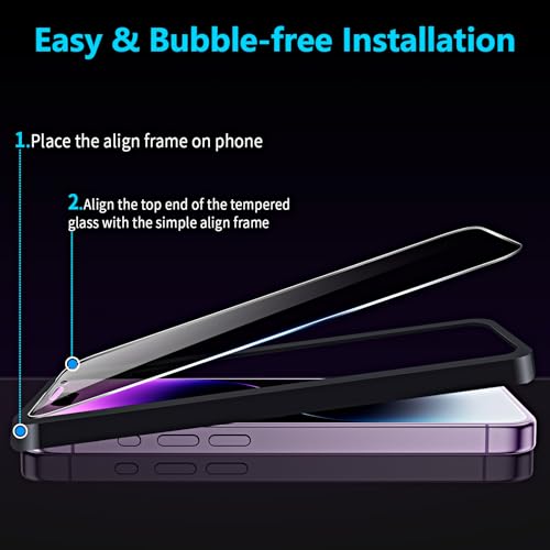 2 Pieces Privacy Screen Protector for iPhone 14 Pro 6.1 Inches, Anti Spy Tempered Glass with Installation Tools, 9H Hardness, Compatible with Cover - size: iPhone 14 Pro