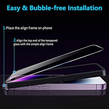 2 Pieces Privacy Screen Protector for iPhone 14 Pro 6.1 Inches, Anti Spy Tempered Glass with Installation Tools, 9H Hardness, Compatible with Cover - size: iPhone 14 Pro