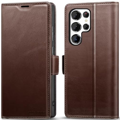 KEZiHOME Genuine Leather Wallet Case for Samsung Galaxy S25 Ultra Brown | Brown, RFID Blocking, S25 Ultra Wallet Case, Card Slot, Flip, Magnetic Stand Phone Cover Compatible with S25 Ultra - color: Brown, size: Galaxy S25 Ultra Case