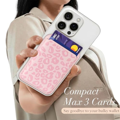 Svanove Leopard Magnetic Phone Wallet Compatible with Magsafe Wallet for Women, Cheetah Print ID Credit Card Holder Wallets for iPhone 17/16/15/14/13/12 Series, Cute Slim Leather Wallets, Pink - color: Pink