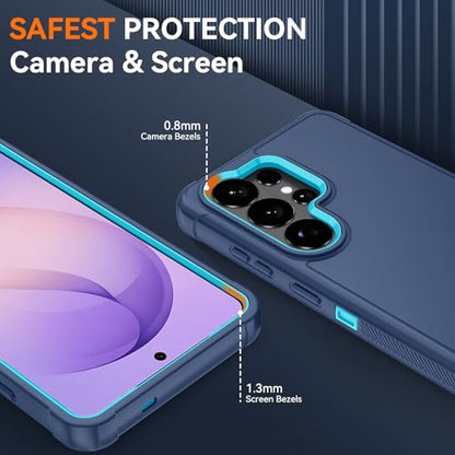 for Samsung Galaxy S26 Ultra Case with HD Screen Protector, 3-Layer Shockproof Military Grade Full Body Protection, Heavy Duty Hybrid Protective Phone Cover (Blue/Glacier Blue) - color: Blue/Glacier Blue