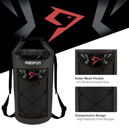 Piscifun Dry Bag, Waterproof Floating Backpack 10L/20L/30L/40L | Waterproof Phone Case, Adjustable shoulder straps, Roll-top closure keeps gear dry, Ideal for Boating, Kayaking, Fishing - color: Black, style: 20l