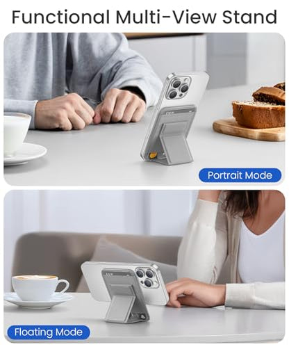 GONEZ for MagSafe Wallet with Stand, Stronger Magnetic Card Holder for iPhone 17/16/15/14/13/12 Series, Premium Leather Phone Wallet with RFID Blocking, 1 Slot, Fit 5 Cards, Light Grey - color: LIGHTGREY