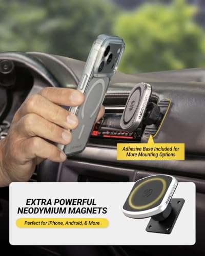 Scosche MagicMount Pro2 Magnetic Phone Holder for Car, MagSafe Car Mount, Includes Dashboard & AMPS Adapters, Magnetic Cell Phone Car Mount for iPhone, Compatible with Samsung & Android