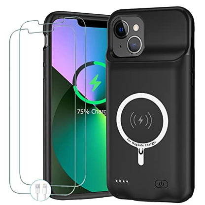 Battery Case for iPhone 13, Upgraded 10000mAh Portable Protective Charging Case with Wireless Charging Compatible with iPhone 13 (6.1 inch) Rechargeable Battery Pack Charger Case with Carplay (Black)