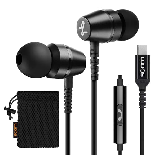 LUDOS OMNITONE USB C Headphones for iPhone 17 16 15 Pro Max Plus Air iPad Pro, 5 Years Warranty, USB-C Earbuds for Samsung Galaxy S24 S23 Ultra S22 S21 FE S20 Z Flip 3 Fold 4, USB Type C Earphones - color: Black, style: USB-C