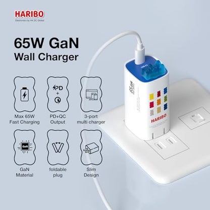 Haribo 65W USB C Charger, 3-Port GaN Fast Charger Block,Blue - color: Blue