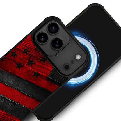 DJSOK Case for iPhone 17 Pro,Compatible with MagSafe,Anti-Scratch Shockproof Case,Black Red Wood Grain American Flag - color: Black red wood grain American flag, size: IPhone 17 Pro