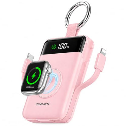 5000mAh Portable Charger w/Display,20W Power Bank&iWatch Charger - color: Pink, size: 5000mAh